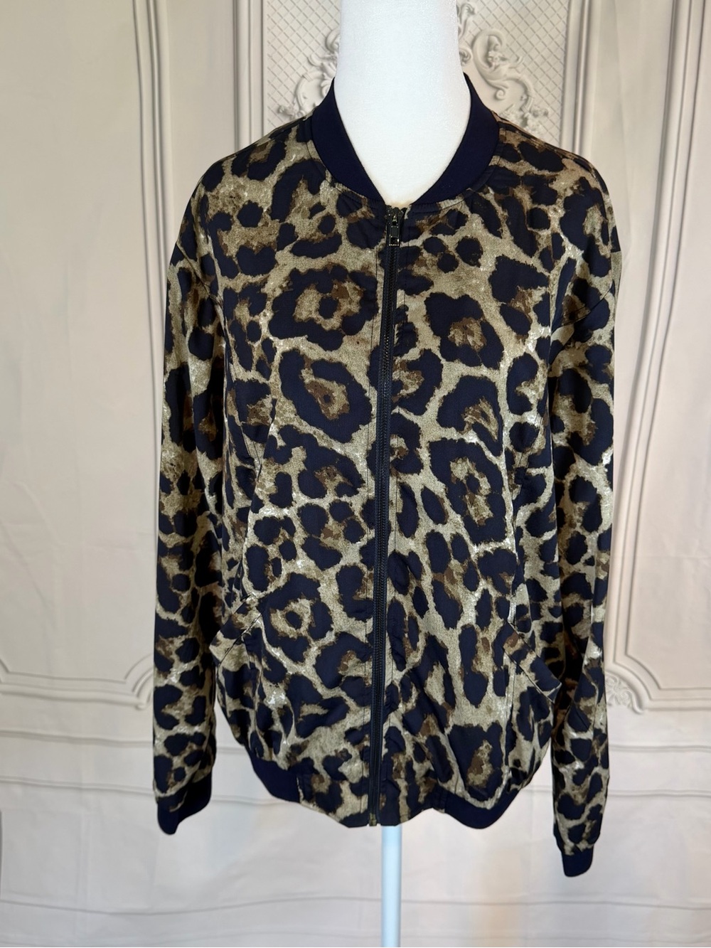 Kori America Size S Leopard Print Bomber Jacket Streetwear Lightweight Pockets